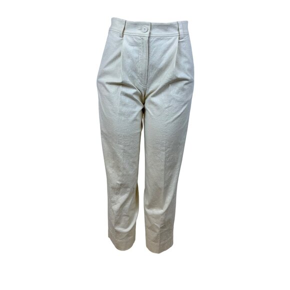 Cos Womens Cream Lyocell & Linen High-Waisted Straight-Leg Pants Size 2 - Picture 1 of 9